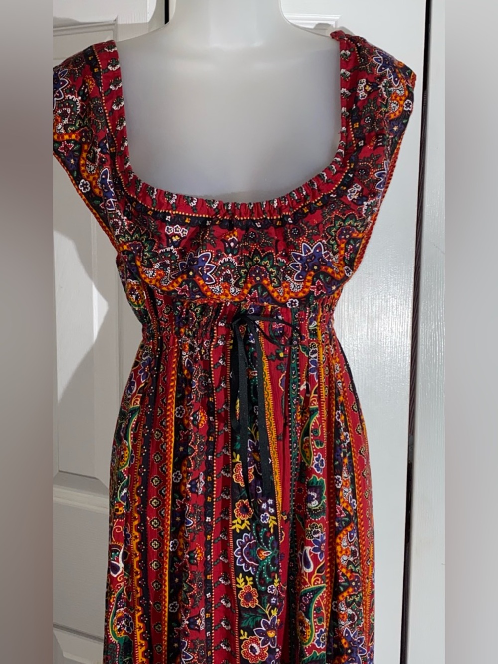 Vintage 70s Nalii Liberty House Red Boho Floral Maxi Hawaiian Dress S LILA  AA20